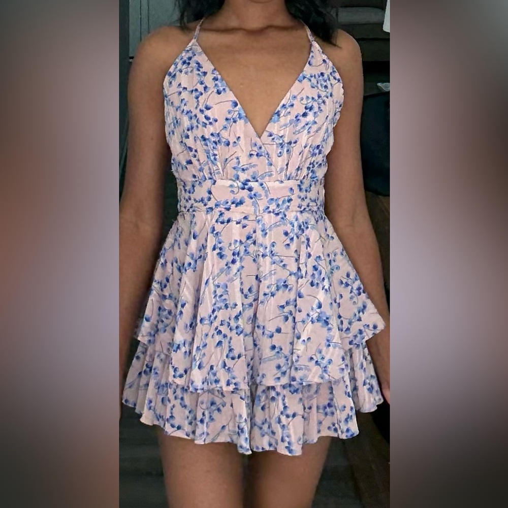 Blue and Pink Floral Romper Size Small